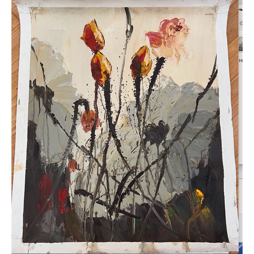 Abstract Oil Paint on Canvas, red flowers